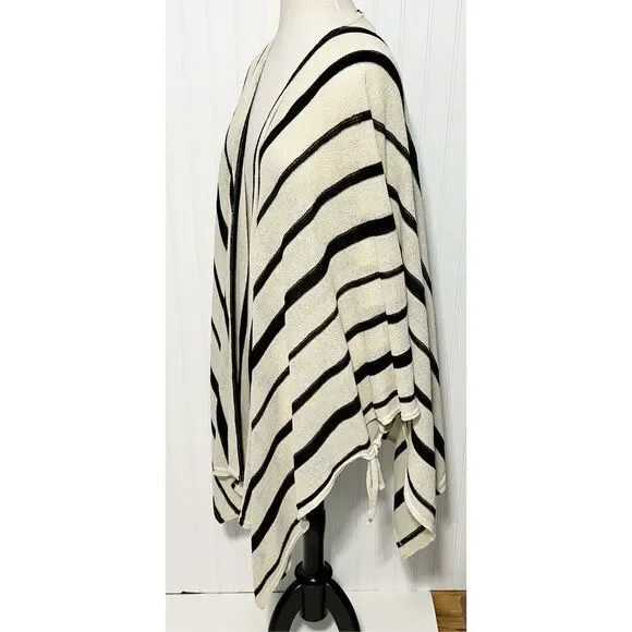 Torrid Striped Ruana Open Front Asymmetrical Kaftan Coverup Black White One Size - Picture 7 of 12